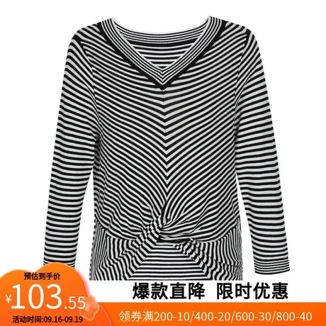【艾格】2023春季新款女装时尚条纹前短后长韩版宽松针织衫上衣图片