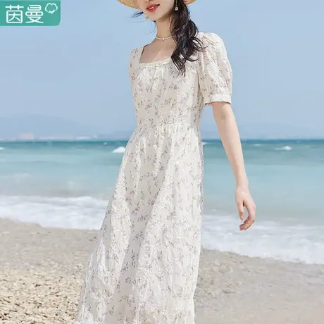 茵曼官方旗舰店法式茶歇连衣裙子女2023夏季新款收腰a字温柔碎花图片