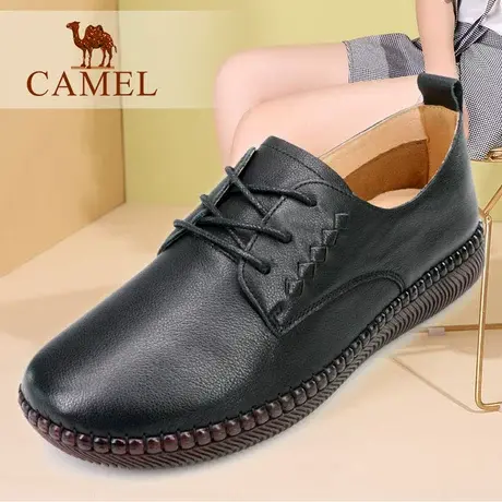 Camel/骆驼女鞋春秋季真头层牛皮柔软舒适平跟软底单休闲妈妈鞋子图片