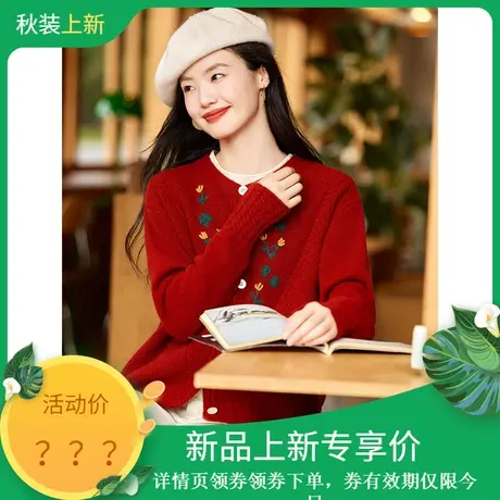 时尚气质刺绣小众毛衣开衫女士2023年秋季新款减龄百搭通勤上衣商品大图