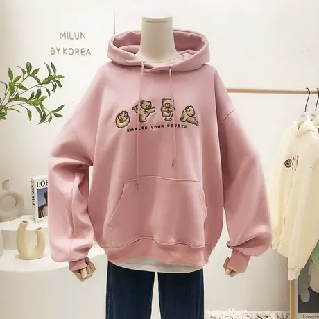 小众设计感上衣2022春季新款韩国东大门ins刺绣小熊连帽卫衣宽松商品大图