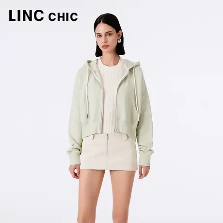 LINCCHIC金羽杰卫衣开衫女2023年秋冬新款落肩连帽外套S233HD440Y商品大图