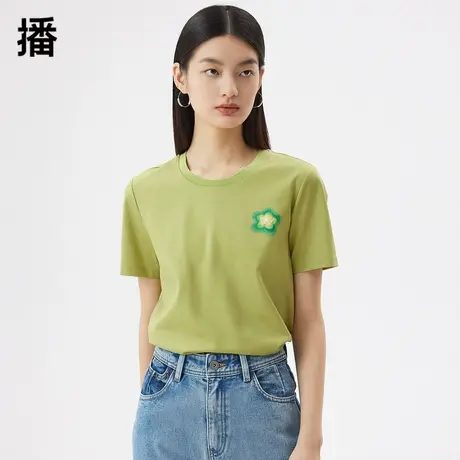 播圆领T恤女2023秋季新款简约休闲百搭宽松时尚印花短款体恤上衣商品大图