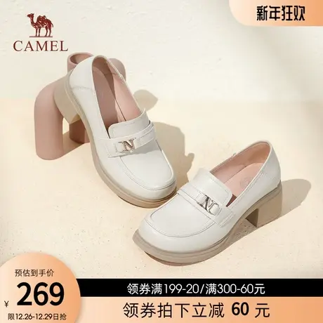骆驼女鞋2024春季新款时尚百搭粗跟乐福鞋女通勤休闲舒适增高单鞋图片