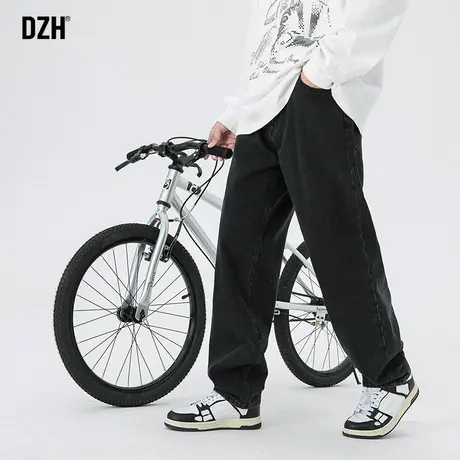 男士黑色牛仔裤男秋季裤子ins高街潮男裤运动休闲直筒裤2023新款商品大图