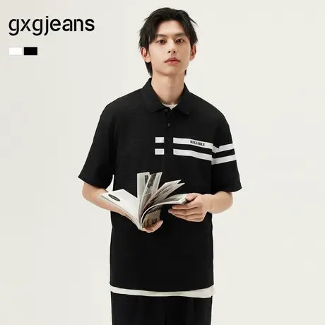 gxg.jeans男装  多色撞色条纹商务翻领短袖T恤POLO衫 25年夏新品图片