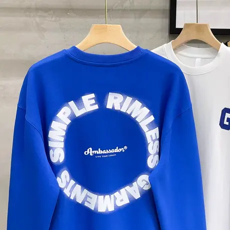 刺绣男士圆领卫衣 2023秋季高街潮牌简约宽松套头衫美式休闲外套商品大图