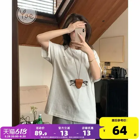 yoe圆领后背字母印花短袖t恤女2025年夏季新款全棉宽松休闲上衣潮商品大图