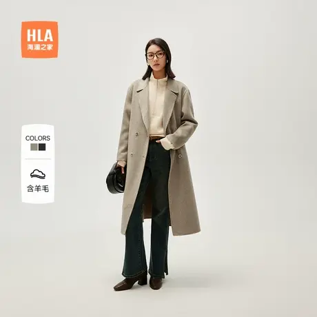 HLA/海澜之家含绵羊毛大衣24秋冬新款纯色大衣保暖挺括双面呢女装商品大图