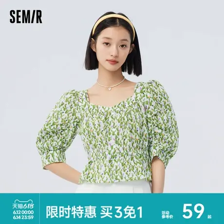 森马中袖衬衫女短款纯棉宽松衬衣小清新森系夏季肌理衣服复古气质图片