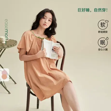 安之伴奥力棉睡衣女夏季2025款短袖睡裙纯棉夏款甜美可外穿家居服商品大图