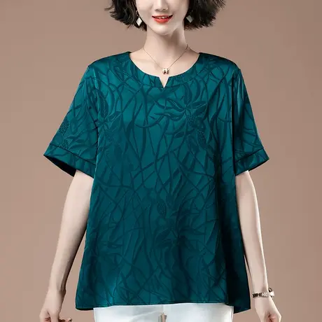 雪纺衫女短袖夏季新款加肥加大码女装宽松中年妈妈洋气提花上衣女商品大图