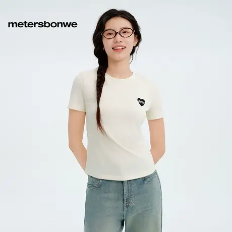 美特斯邦威T恤女25秋新款休闲百搭前胸小绣花短袖恤柔软舒适上衣商品大图