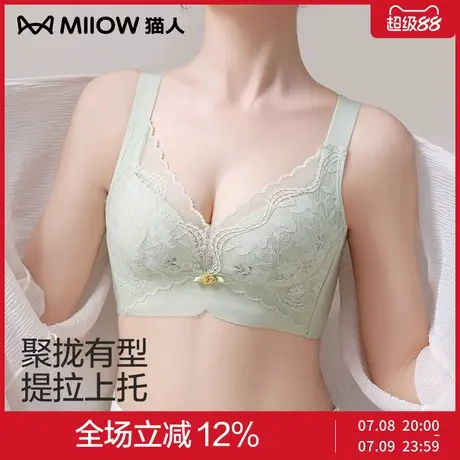 Y猫人内衣女性感蕾丝大胸显小夏季薄收副乳防下垂无钢圈透气文胸商品大图