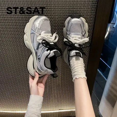 星期六韩系厚底银色老爹鞋女款2025新款轻便增高德训鞋运动休闲鞋商品大图