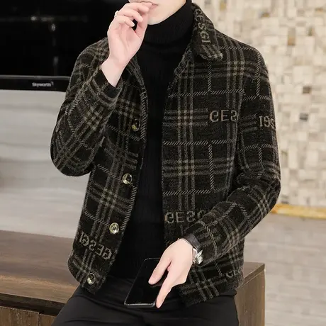 男士外套短款2023新款毛呢秋冬季风衣男装貂绒夹克加厚款呢子上衣商品大图