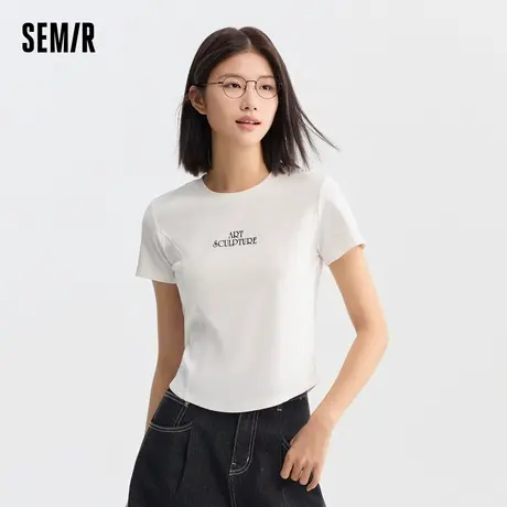 [商场同款]森马短袖T恤女短款字母百搭夏季2024新款修身上衣显瘦商品大图