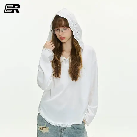 ER蕾丝旋律罩衫女2025秋季美式潮牌休闲连帽上衣松弛感小众帽衫商品大图