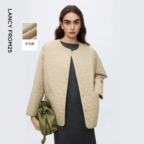朗姿轻薄圆领宽松设计感棉服经典简约高级保暖棉衣2025年冬季新款图片
