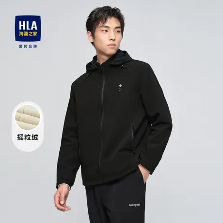 HLA/海澜之家保暖摇粒绒夹克23秋新可拆卸帽字母印花冲锋衣外套男商品大图