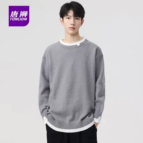 唐狮秋冬季新款美式复古做旧设计感男士套头针织毛线衫上衣服潮AP图片