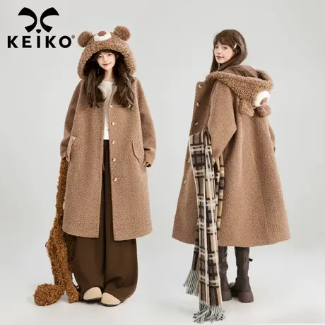 KEIKO 高级感亮丝圈圈绒毛呢大衣冬季可爱棕熊斗篷型长款呢子外套商品大图