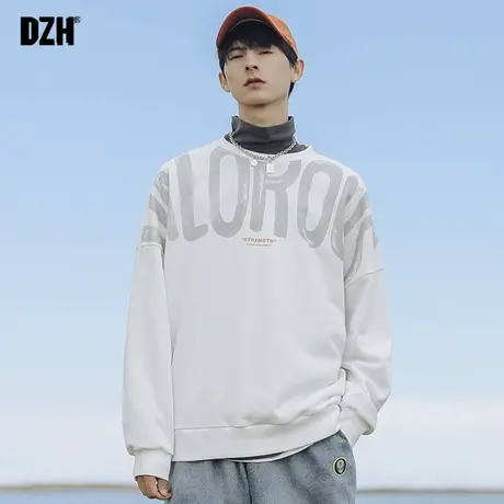 男士休闲白色卫衣男圆领秋季新款长袖上衣印花套头外套男潮流百搭商品大图