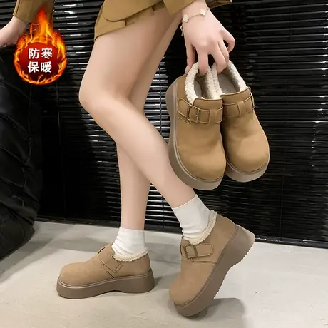 厚底勃肯鞋加绒毛毛棉鞋女款2025新款秋冬一脚蹬乐福鞋保暖雪地靴商品大图
