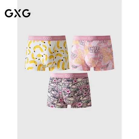 GXG男士内裤【3条装】卡通印花粉色棉莫内裤男内裆抑菌透气平角裤商品大图