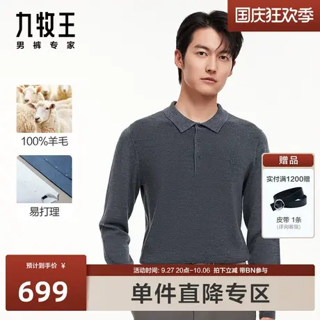 [纯羊毛]九牧王男装保暖羊毛衫2023秋冬新款翻领简约易打理毛衣BN图片
