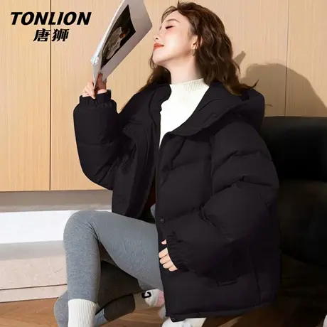 唐狮官方打款连帽羽绒服女款2026新款冬季加绒加厚保暖棉袄外套VB商品大图