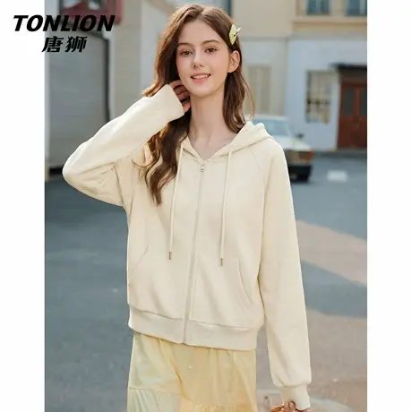唐狮官方开衫卫衣外套女春秋2026新款女士宽松显瘦短款连帽上衣VB图片