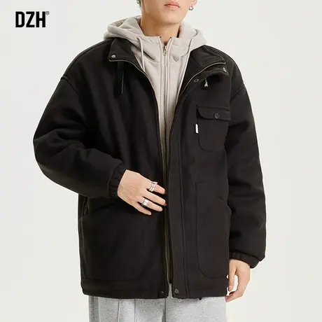 男士假两件呢子外套男冬季棉服男款美式棉衣加厚飞行夹克袄子冬装图片