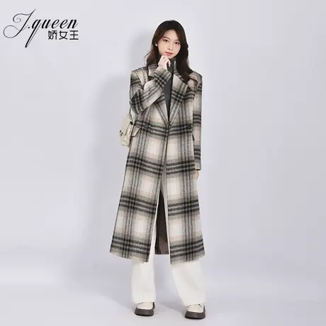 格子毛呢外套女秋冬季新款气质复古高级感宽松中长款呢子西装大衣商品大图