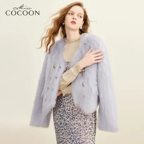 missCOCOON轻奢贵气温柔冷紫色2023冬装新款女皮毛一体短款皮草商品大图