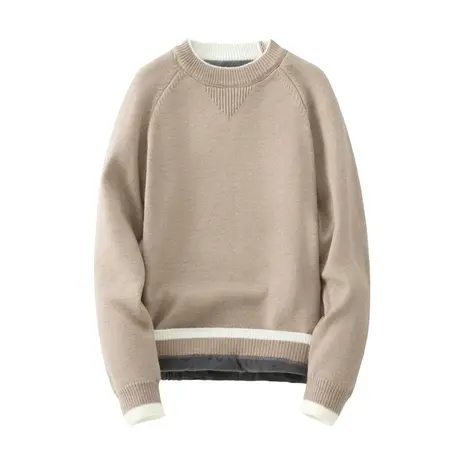 男士毛衣秋冬季圆领青少年学生针织打底衫加绒加厚款潮流羊毛衫商品大图