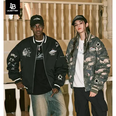 Lilbetter迷彩外套男冬季棉服刺绣情侣夹克美式潮流棉袄保暖棉衣商品大图