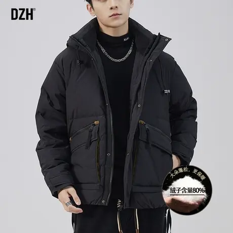 男士黑色短款白鸭绒羽绒服男2023新款冬季工装外套加绒加厚防寒服图片