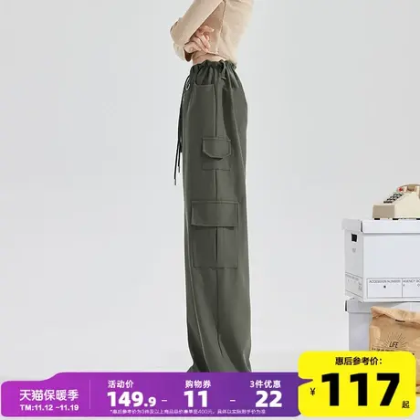 唐狮美式复古辣妹宽松口袋裤2023春夏新款黑色显瘦休闲工装裤子女图片