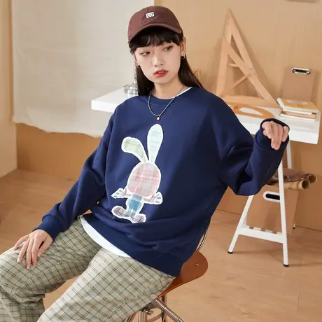 唐狮卫衣女秋季卡通图案圆领可爱减龄设计感上衣小个子宽松外套图片