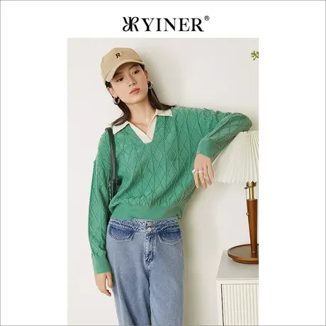 【生态绿】YINER音儿奥莱女装冬季提花针织衫套头图片