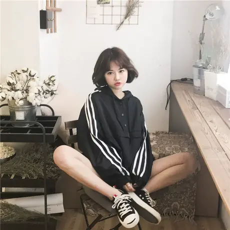 夏季新款简约百搭连帽纯色防晒衣学生宽松防晒服日系薄外套上衣女商品大图