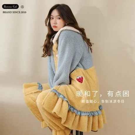 Bananagirl睡衣女士冬季珊瑚绒加厚保暖长款宽松睡袍套装家居服女商品大图