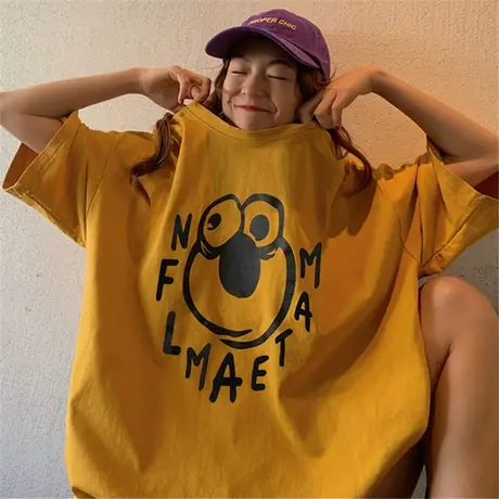 原宿风短袖t恤女ins潮2023年新款夏季港风女装韩版宽松bf学生上衣商品大图