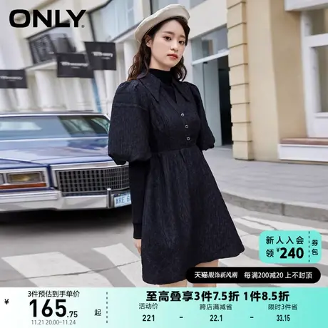 ONLY奥莱夏季时尚复古纯色泡泡袖短款收腰连衣裙女图片