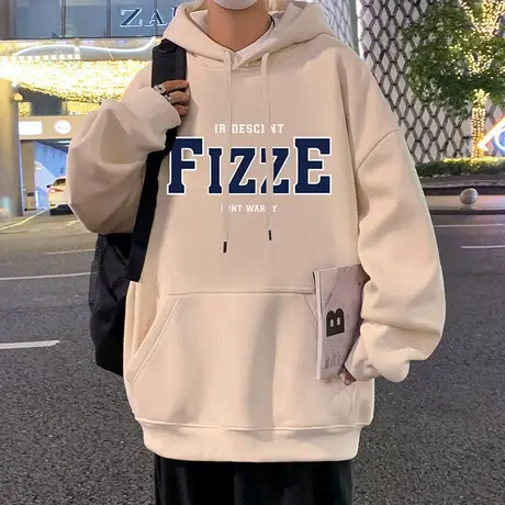 连帽卫衣男春秋季潮牌加绒外套2024新款美式oversize纯棉情侣上衣商品大图