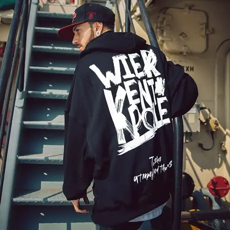 nuthink大码男装oversize卫衣男潮春秋款潮ins宽松加绒连帽外套潮图片