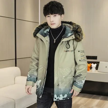 冬季男士棉衣潮牌加绒加厚短款羽绒棉服大毛领连帽男生棉袄外套帅图片