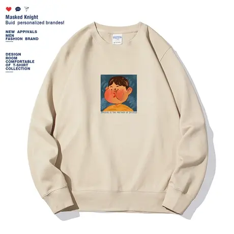 港风简约胖脸小孩印花圆领卫衣男宽松休闲春秋季薄款潮牌ins上衣商品大图