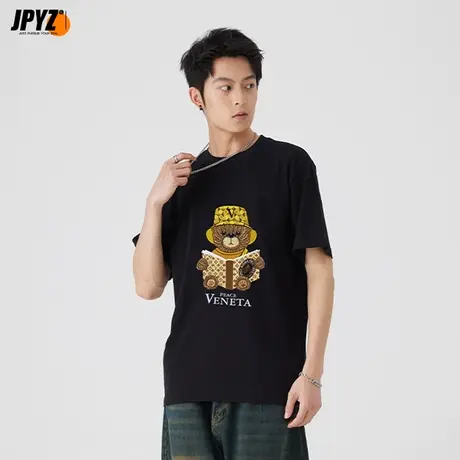 可爱刺绣小熊短袖t恤男女2023新款夏季潮流小众设计感半袖体恤图片